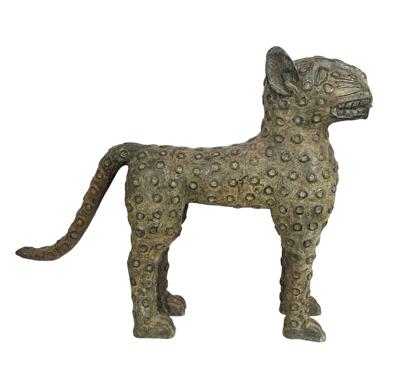 #6187 LG Benin Bronze Leopard 19" H  by 23" D Nigeria