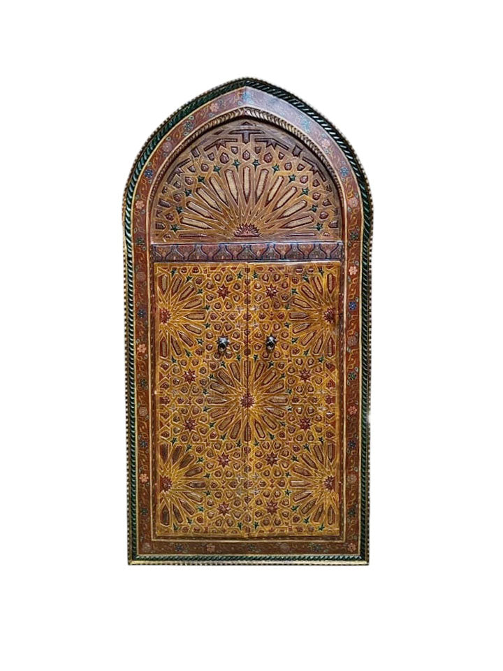 #196  Vintage Moroccan Arabesque design Hand-painted wall hanging  W/Doors  58.5" H