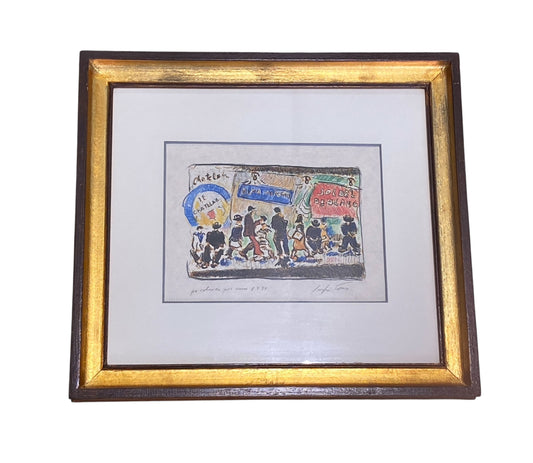 #101 Sergio Telles French  Market Scene Framed 15.75" H