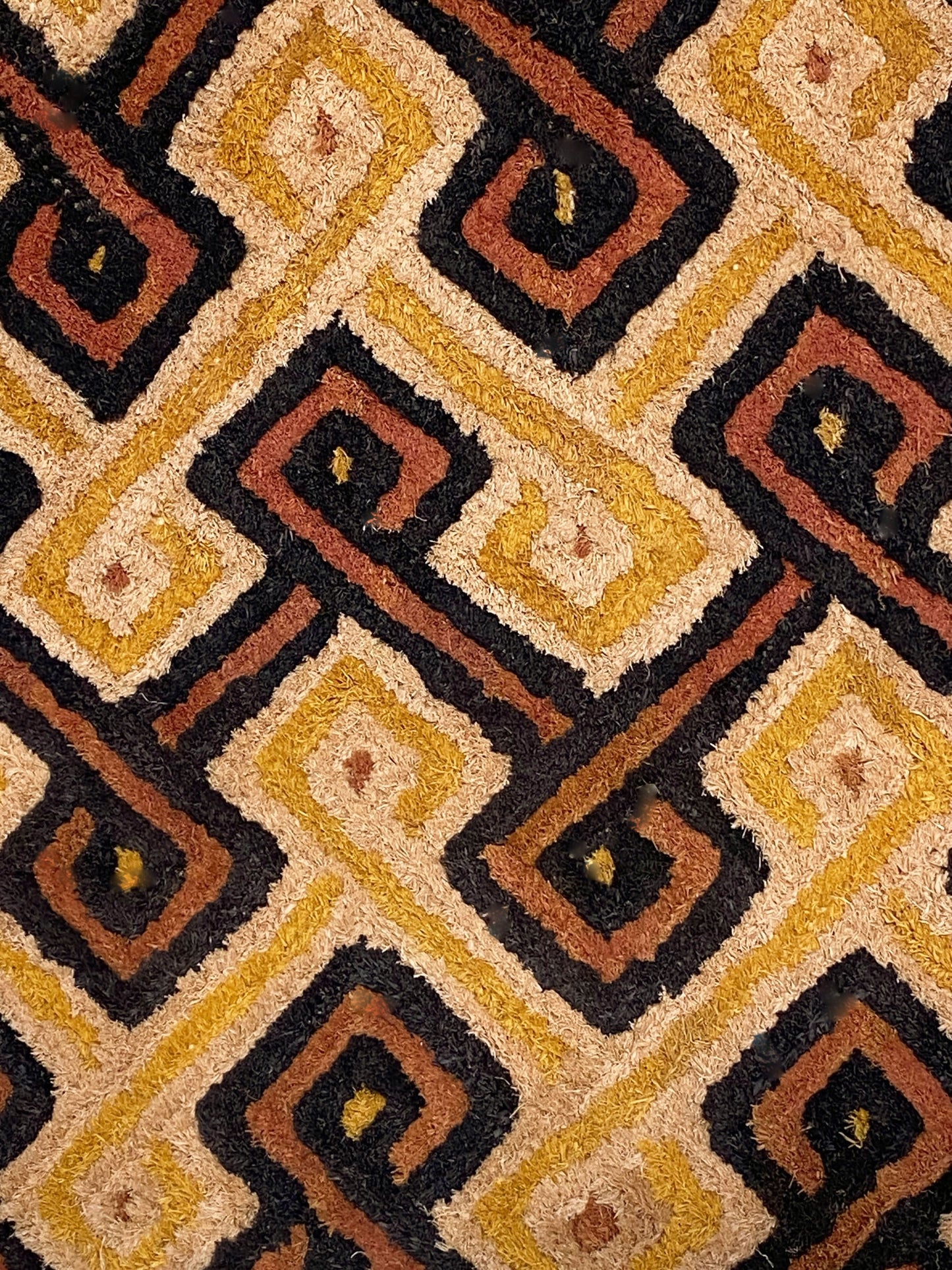 #360 Vintage African Tribal Kuba Kasai Velvet Raffia Textile 24" by 23"