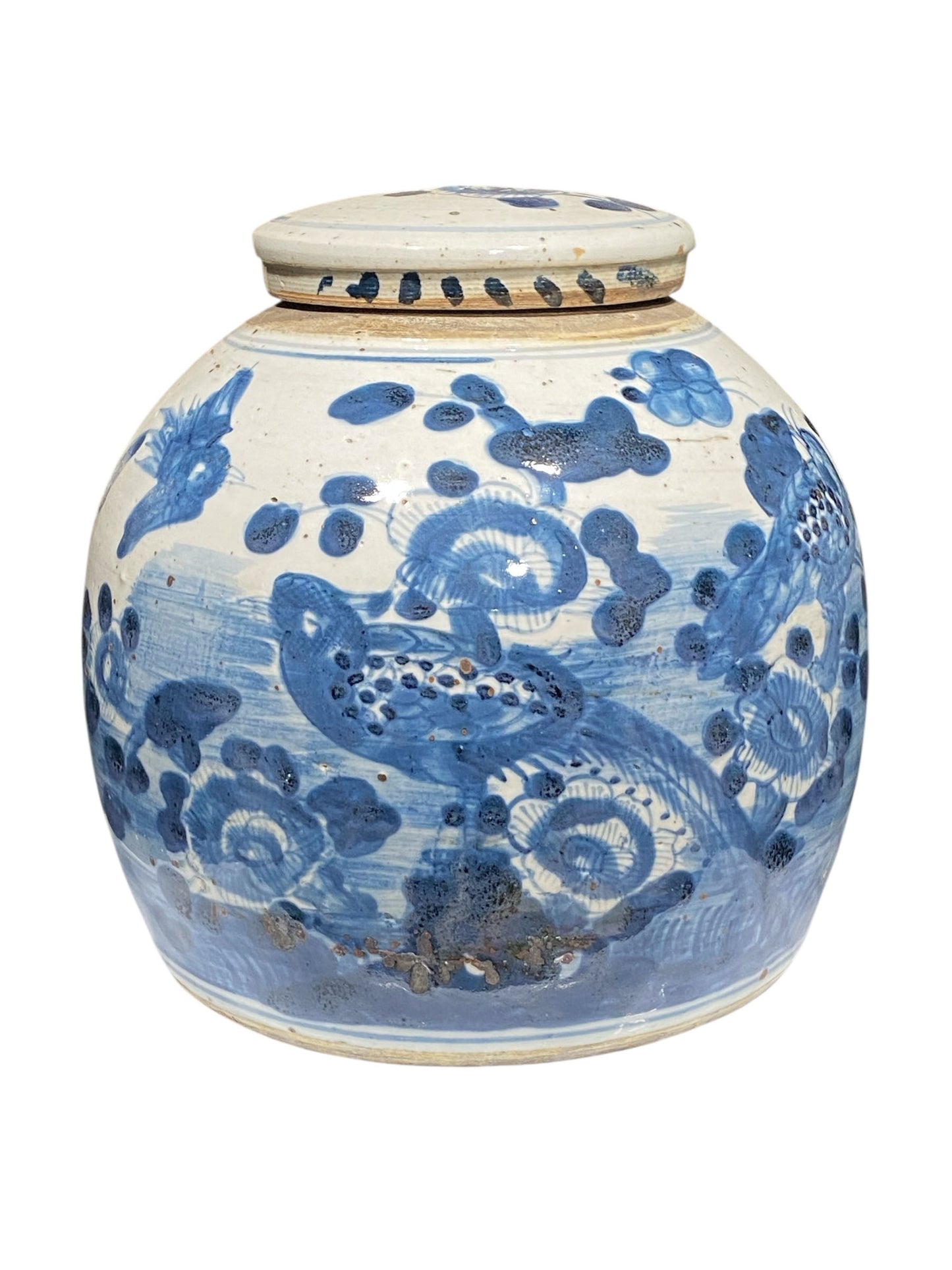 #7293 Chinoiserie Blue & White Porcelain Ginger Jar 9" H