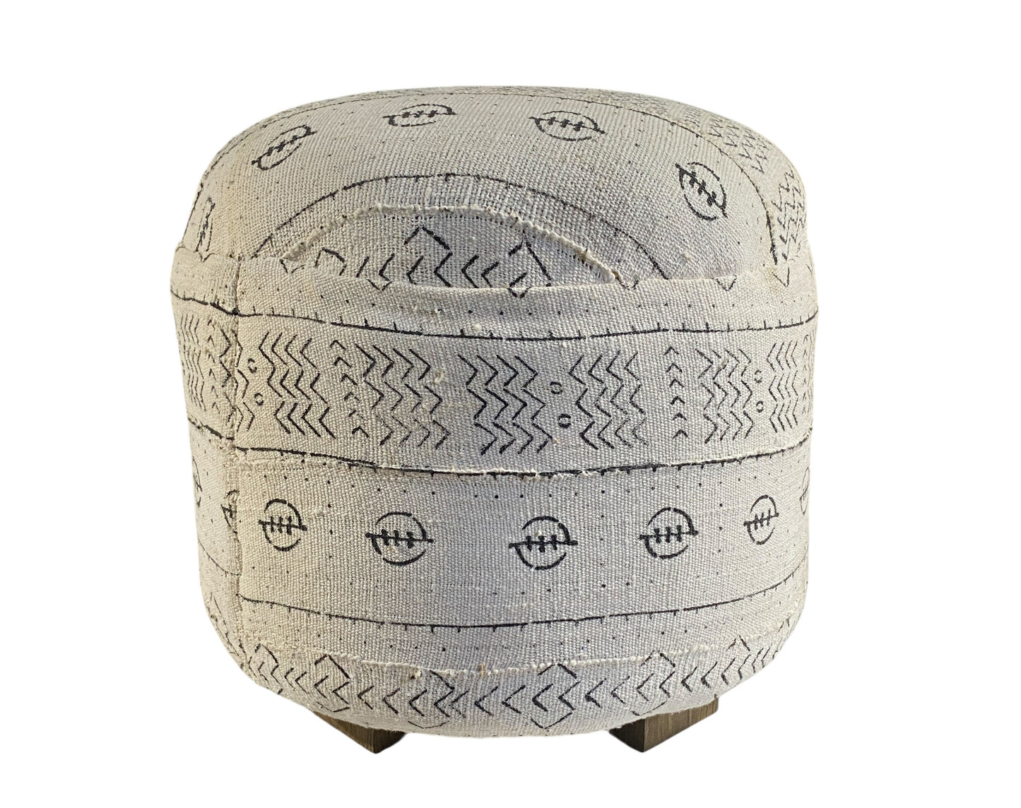 #641 LG Ottoman in African Malian White & Black Mud Cloth  Textile  17" h