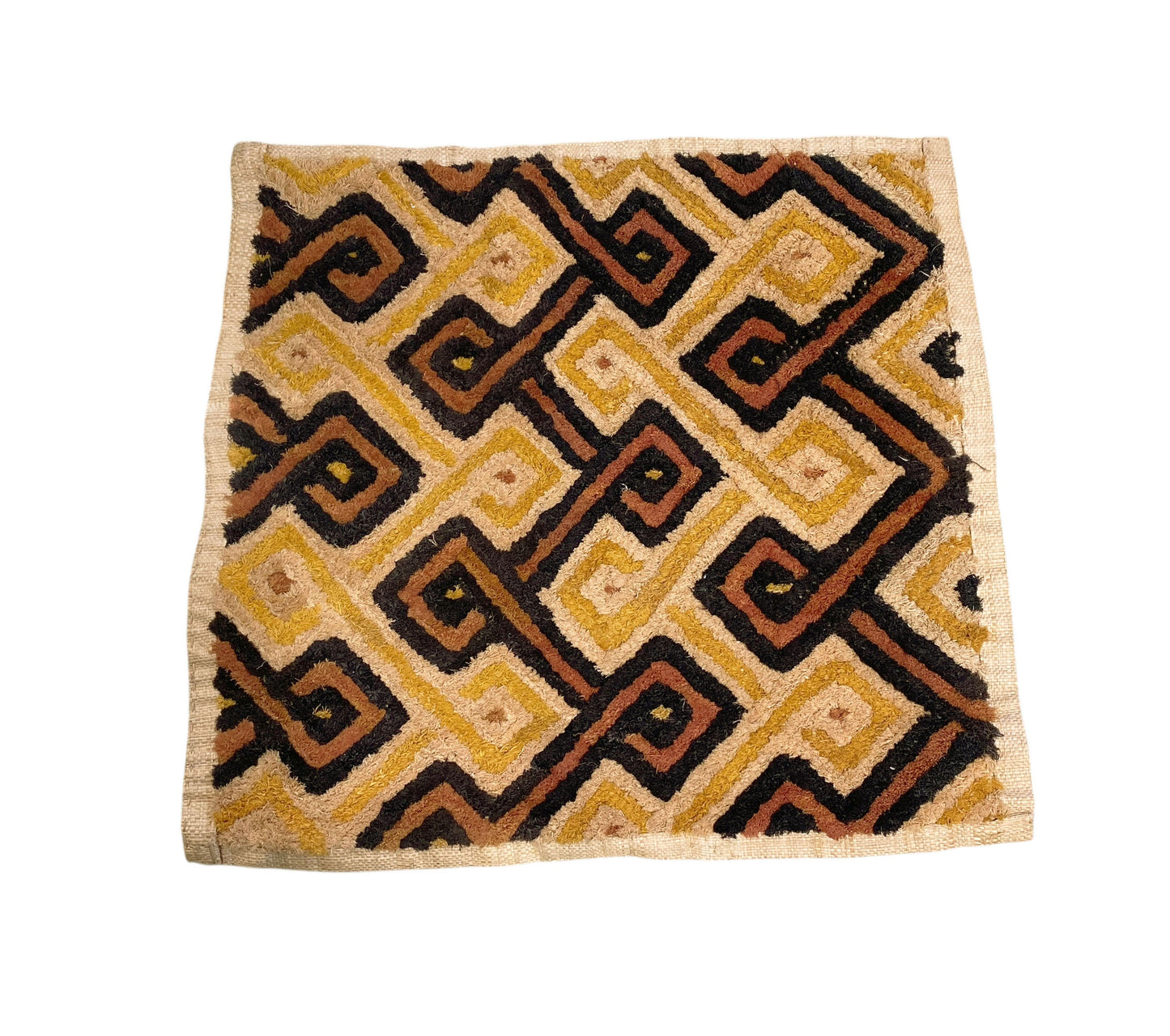 #360 Vintage African Tribal Kuba Kasai Velvet Raffia Textile 24" by 23"