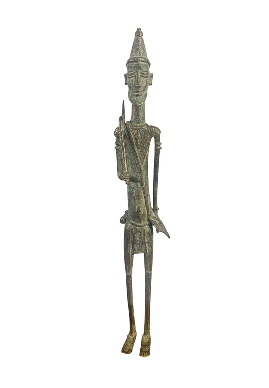 #1197Vintage Dogon Bronze Standing Male  Figure Sculpture Giacometti Style Mali 17" H