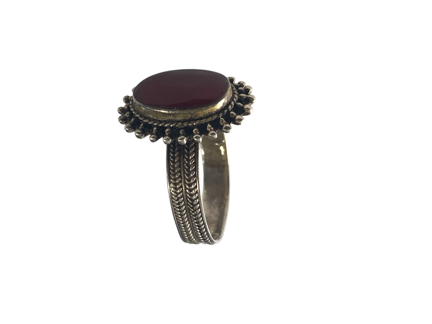 #6331 Vintage  Silver With Garnet Stone  Ring  Size 7 Jaipur India