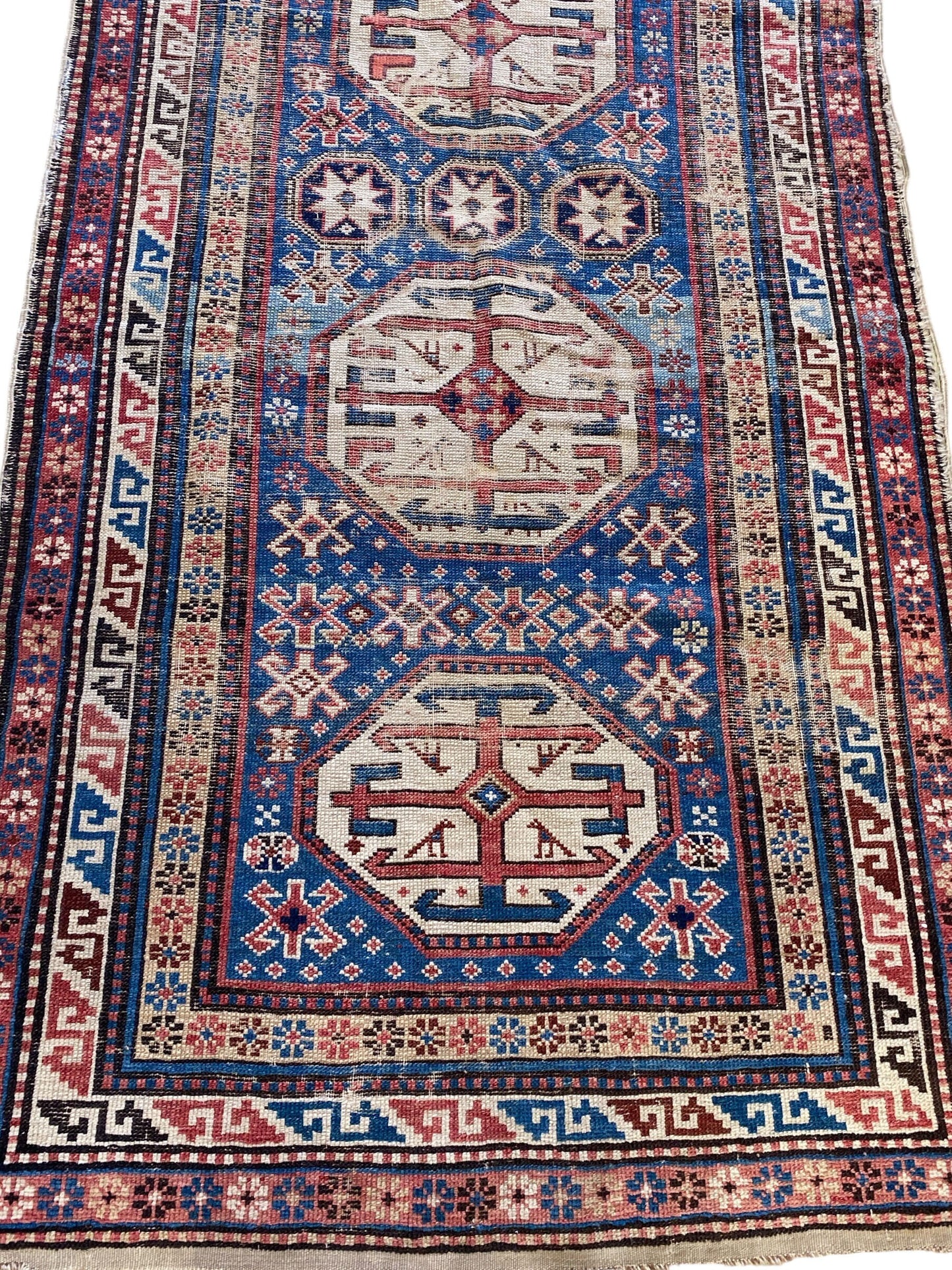 #519 Antique Kazak Handwoven Tribal Rug 38.5" by 68"