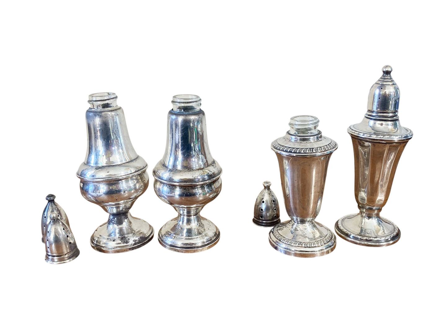 #295/194 Vintage Sterling Silver Weighted Glass Lined Salt or Pepper ShakersS/4