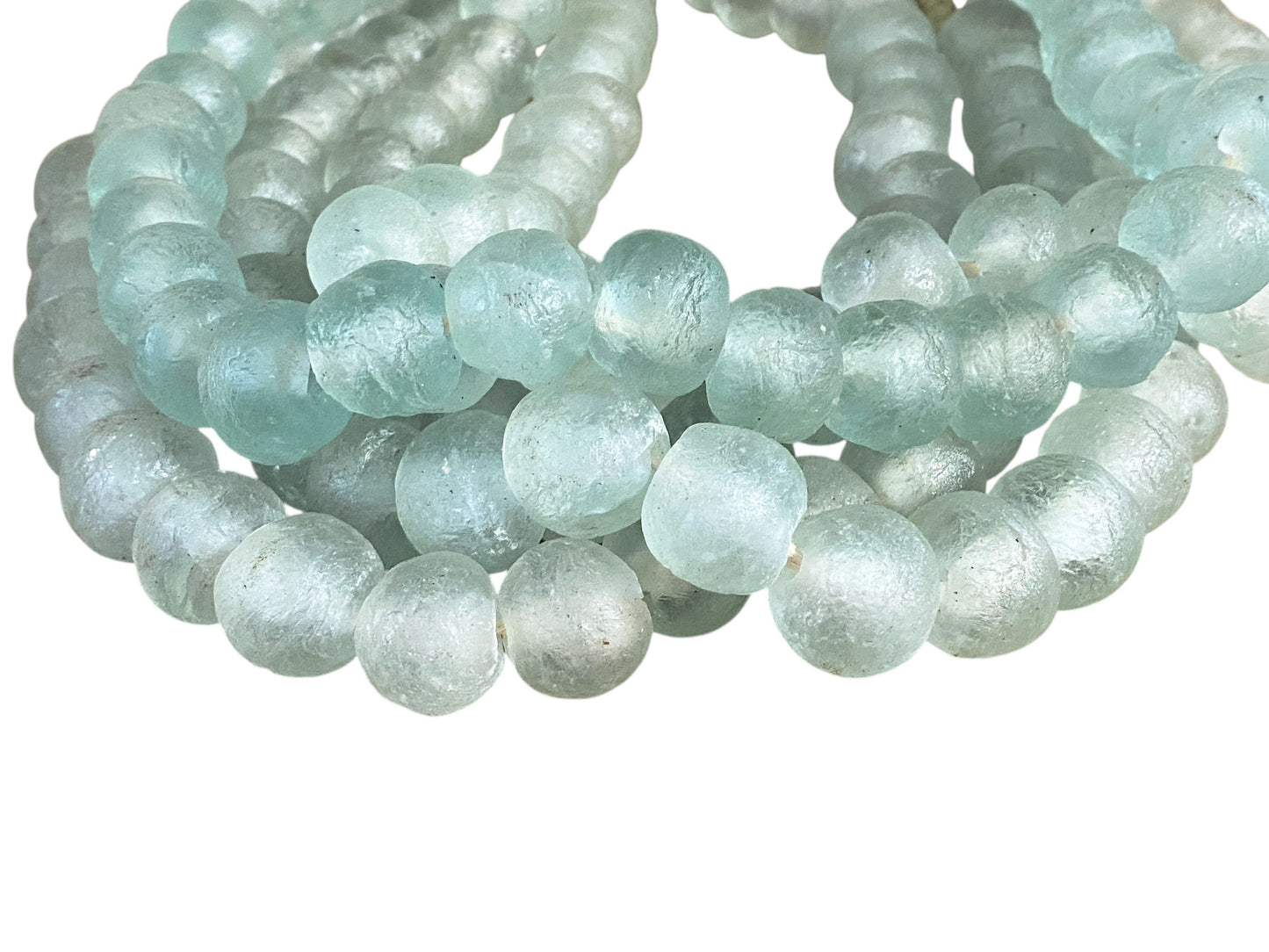 #1192  African Jumbo Glass Light Green Trading Beads Necklace One String