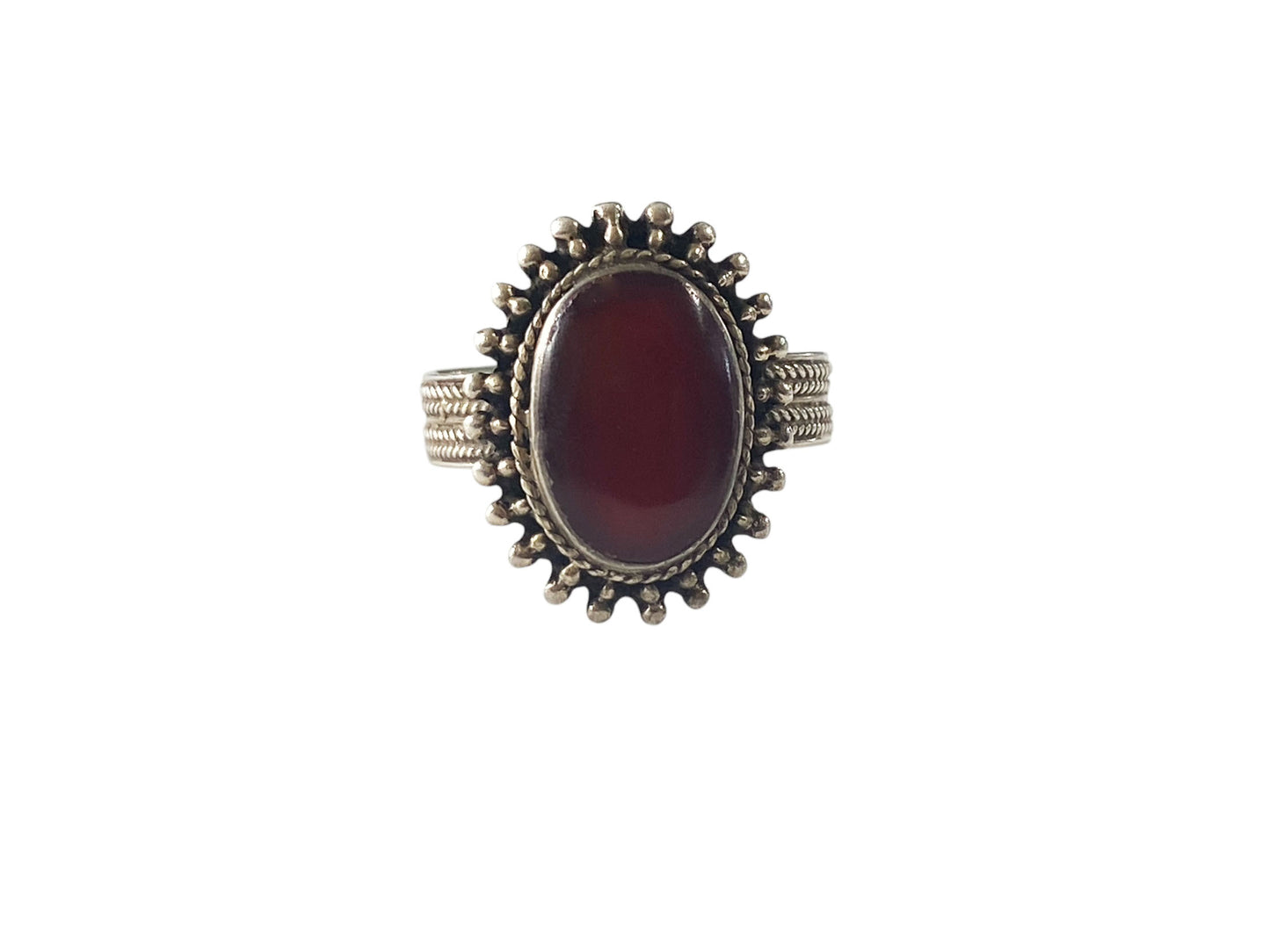 #6331 Vintage  Silver With Garnet Stone  Ring  Size 7 Jaipur India