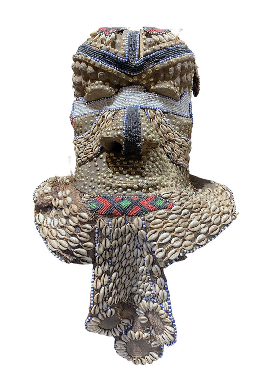 #682 Vintage Large African Tribal Kuba Royal Head Mask Congo