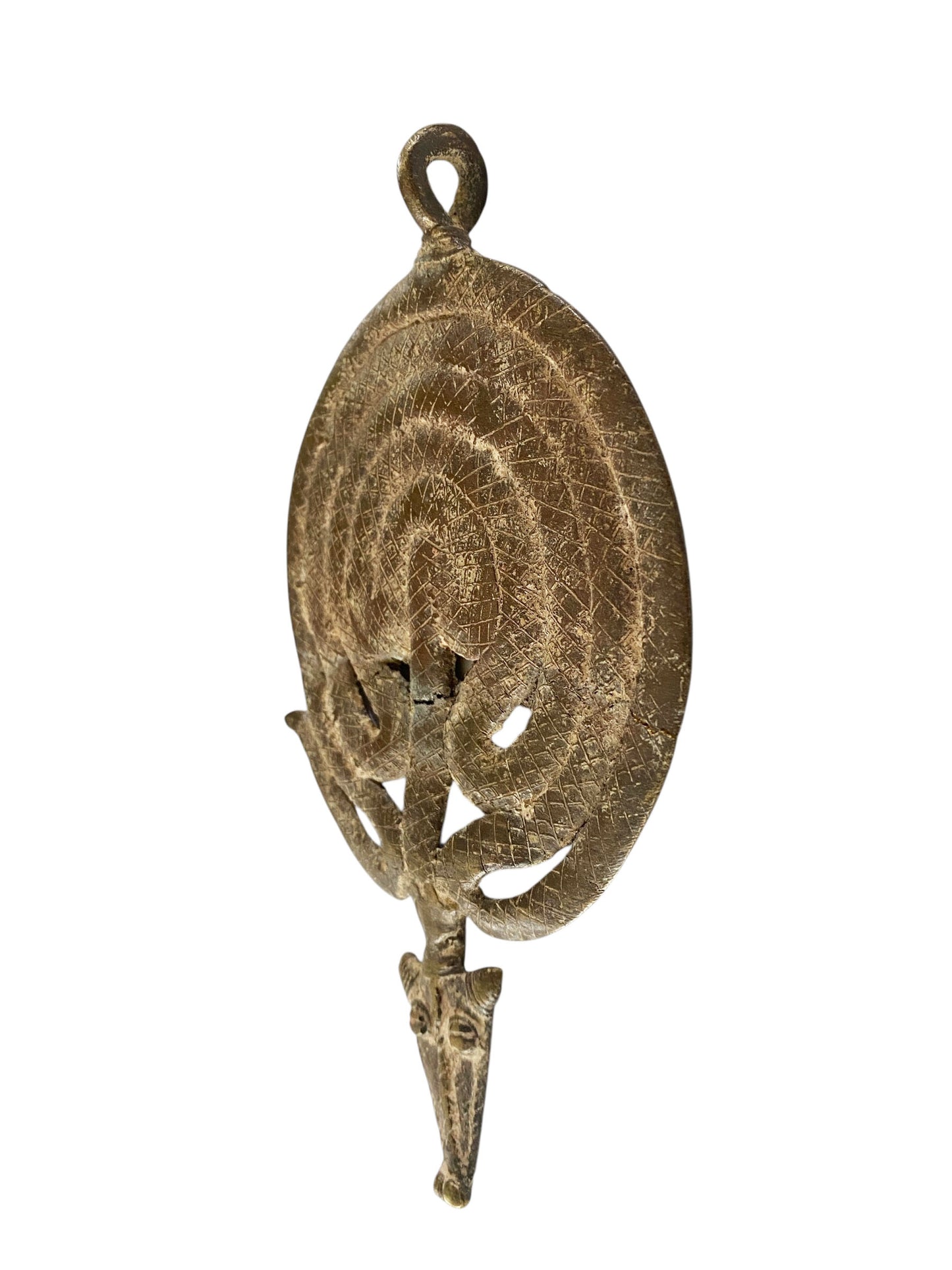 #1182 Superb Gan Bronze Amulet Pendant of Ornate Serpent Burkina Faso Africa 7" H
