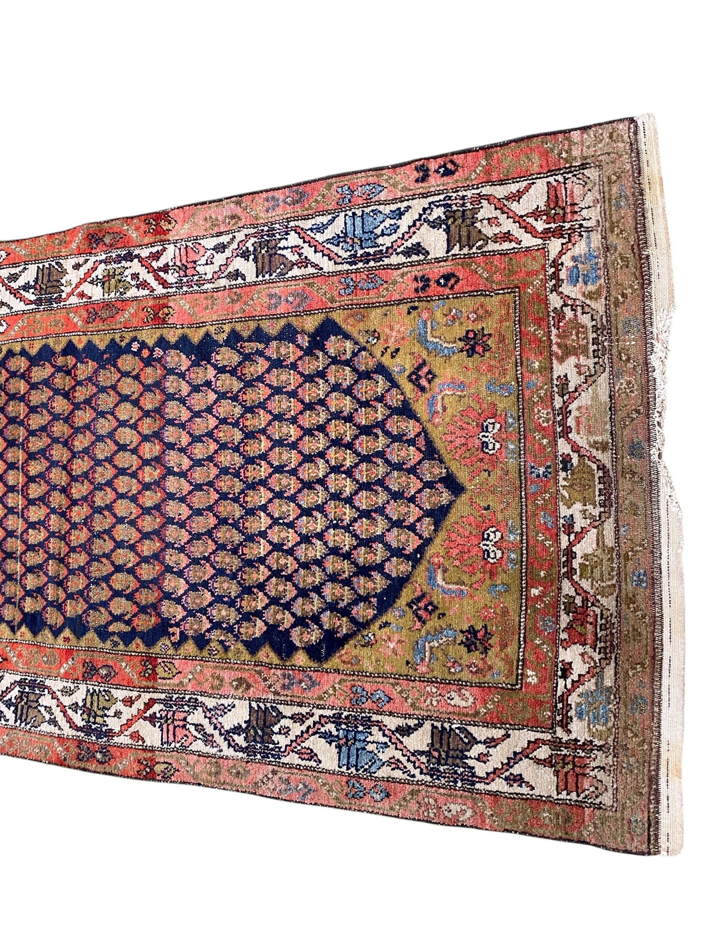 #535 Antique Malayer Paisley Design Runner in Red, Orange, and Blue 3'8 by 16'