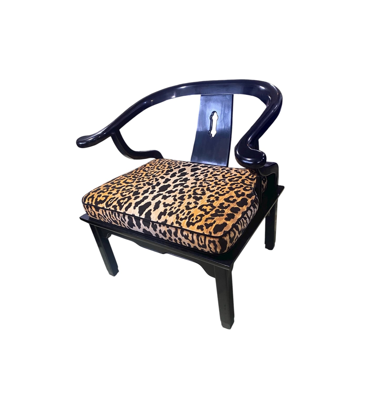 #209 1960's James Mont Style Chinese Black Lacquer Horseshoe Back Club Chair