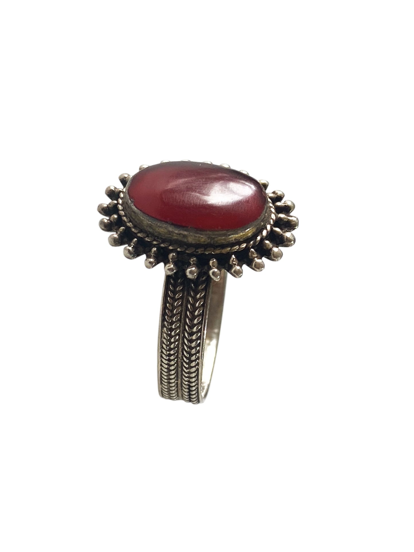 #6331 Vintage  Silver With Garnet Stone  Ring  Size 7 Jaipur India