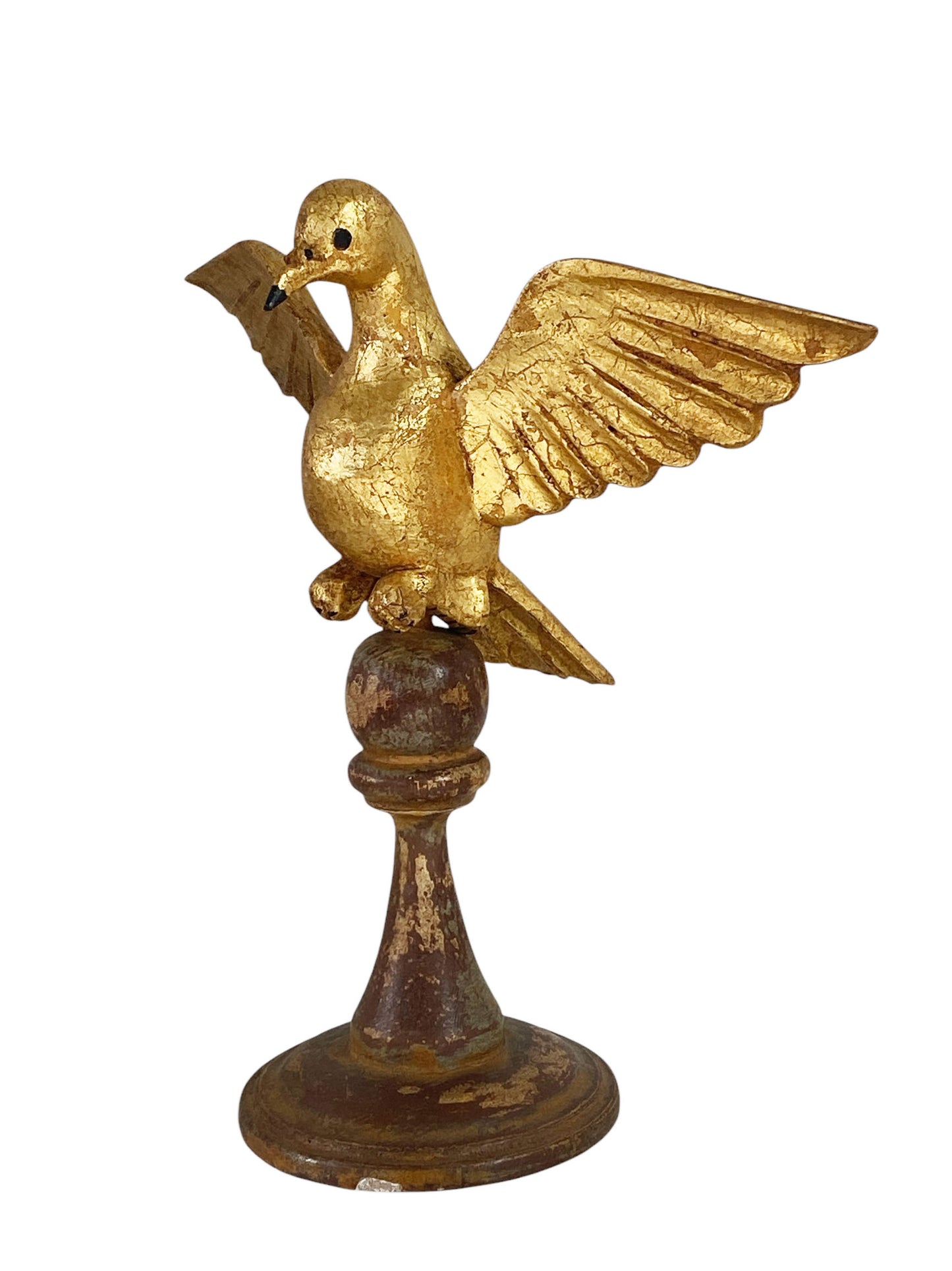 #3018 Superb Carved Wood Dove the Holy Spirit Sculpture on Finial 9.5" H