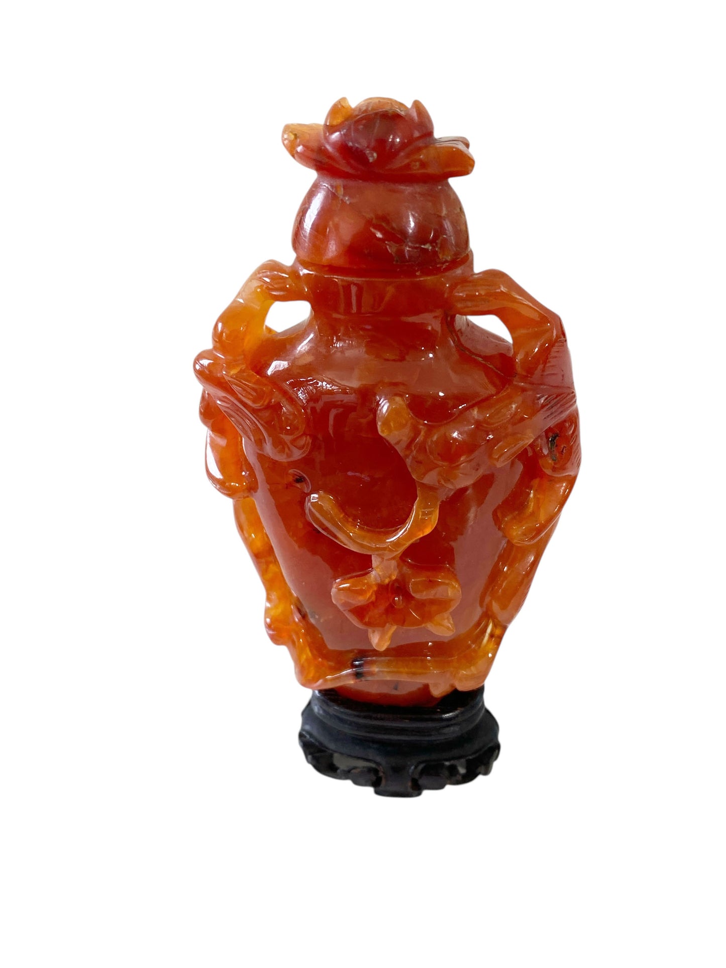 #671 Chinese Old Carved Carnelian Agate Urn / Snuff  Bottle 4.25' H
