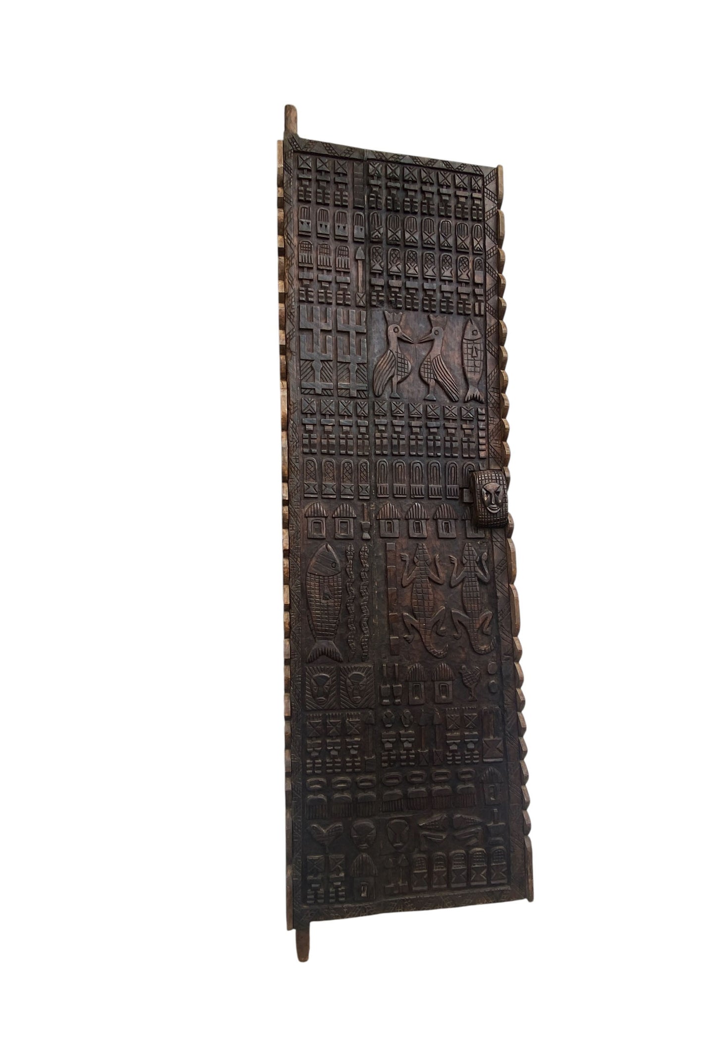 #6827 Vintage Granary Dogon Door w/Nomoo Ancestors /crocodiles/ Mali African 82" H