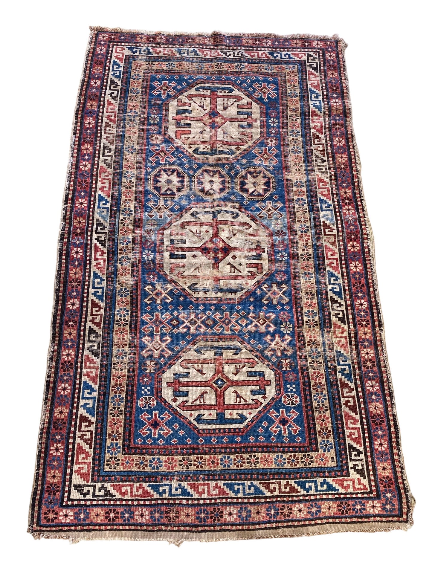 #519 Antique Kazak Handwoven Tribal Rug 38.5" by 68"