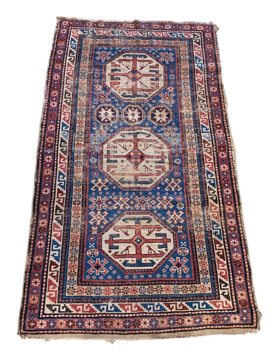#519 Antique Kazak Handwoven Tribal Rug 38.5" by 68"