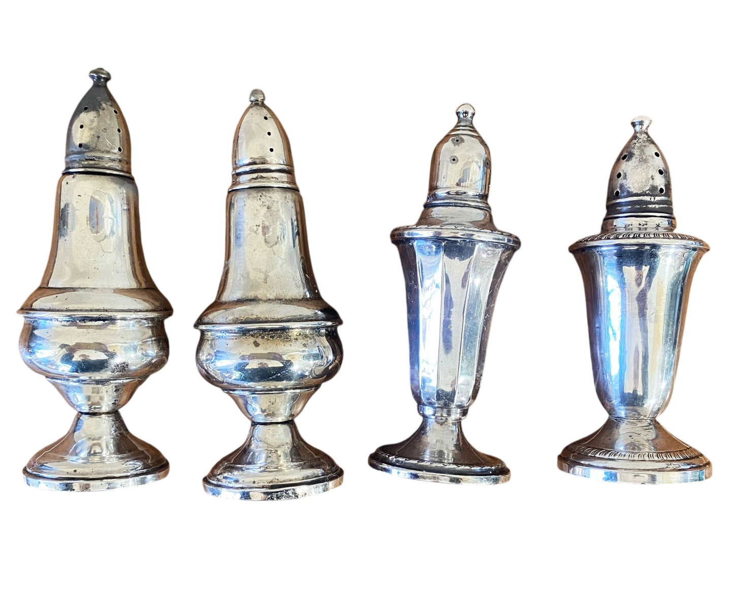 #295/194 Vintage Sterling Silver Weighted Glass Lined Salt or Pepper ShakersS/4