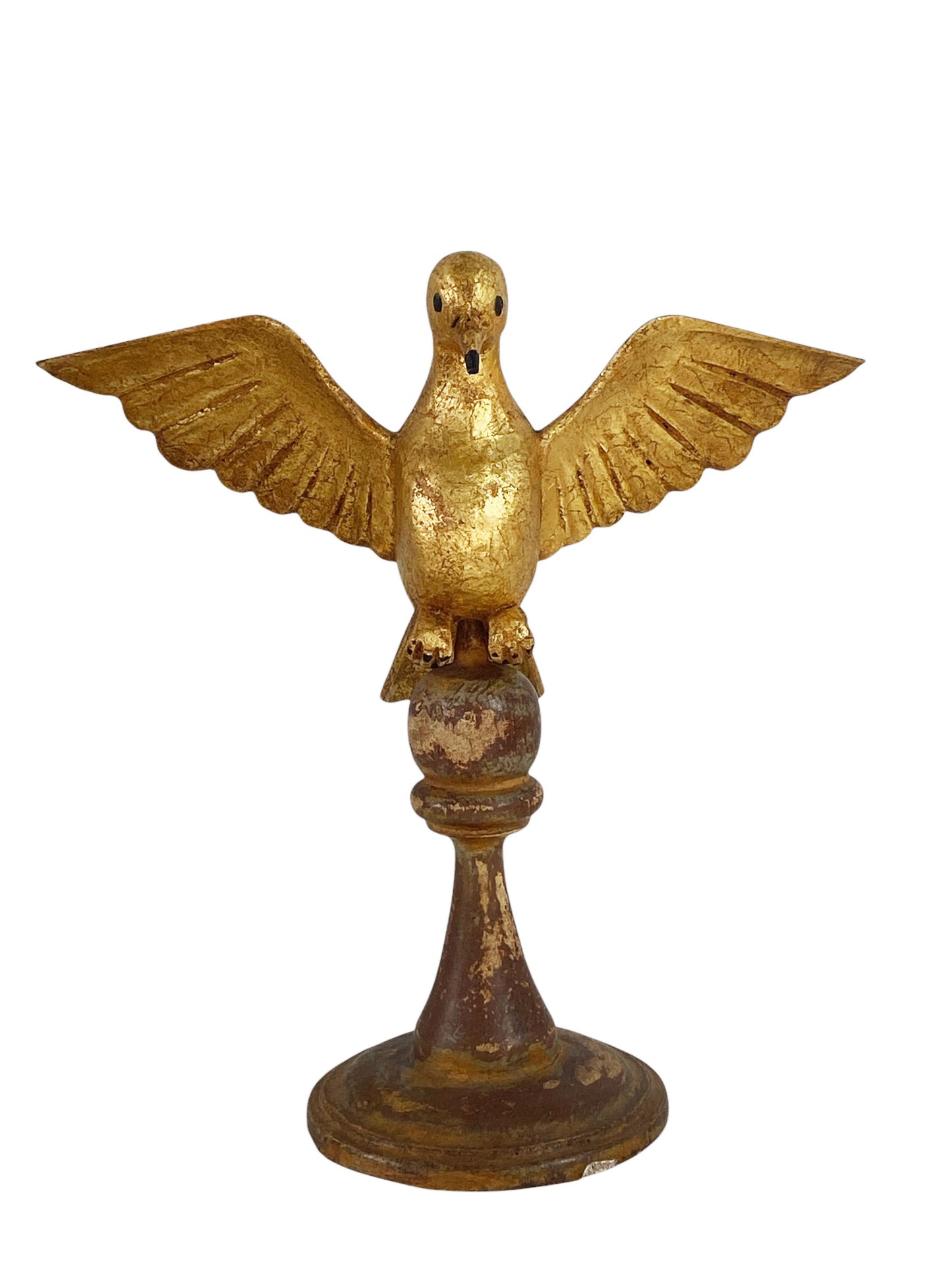 #3018 Superb Carved Wood Dove the Holy Spirit Sculpture on Finial 9.5" H