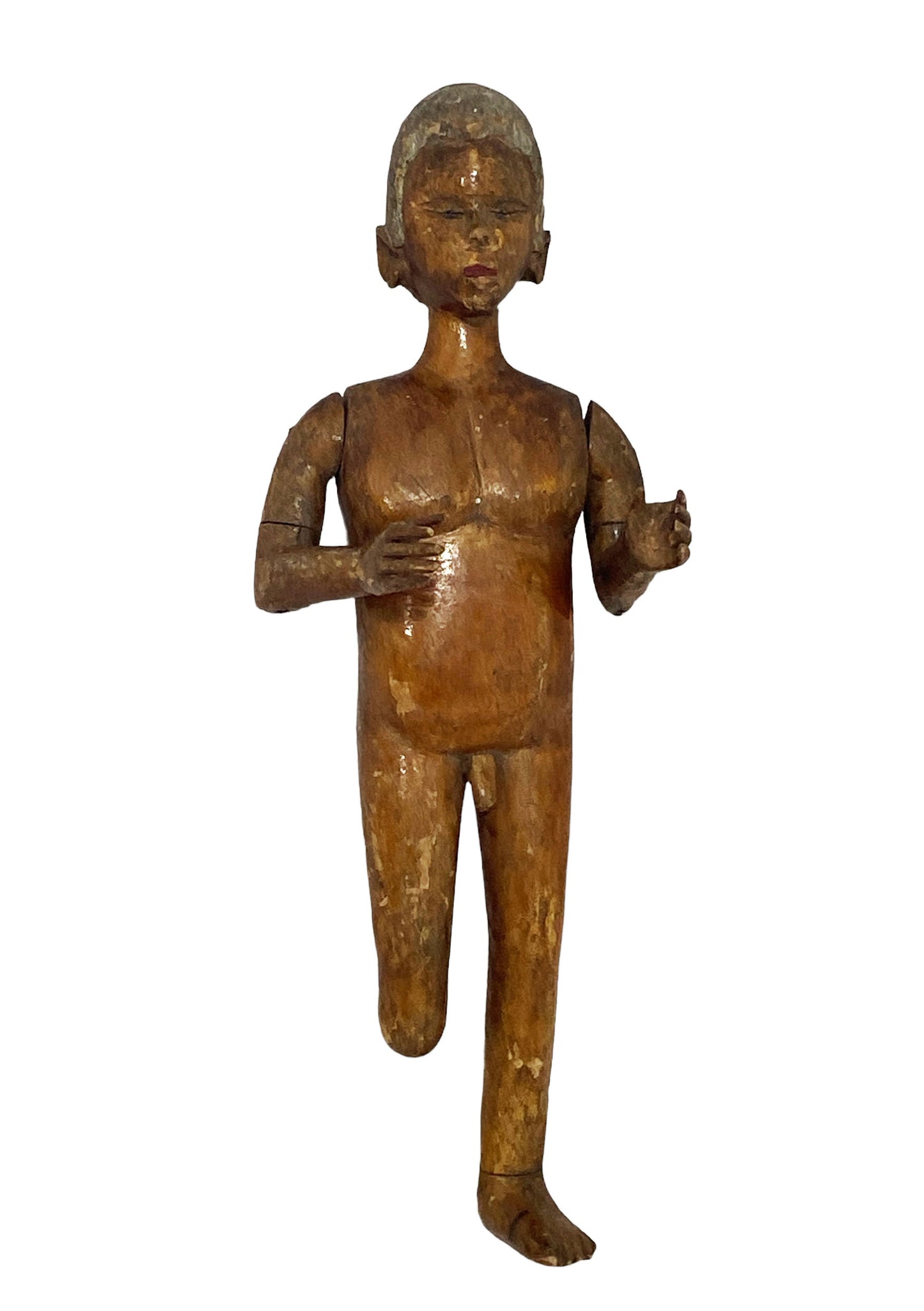 #5606 19th C wooden standing Figure of a Boy  12.25" H