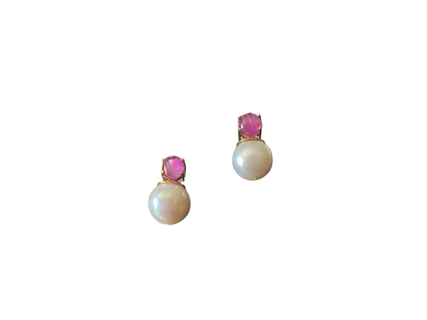 #6322 Elegant  Earrings 18k gold with pearls, rubies