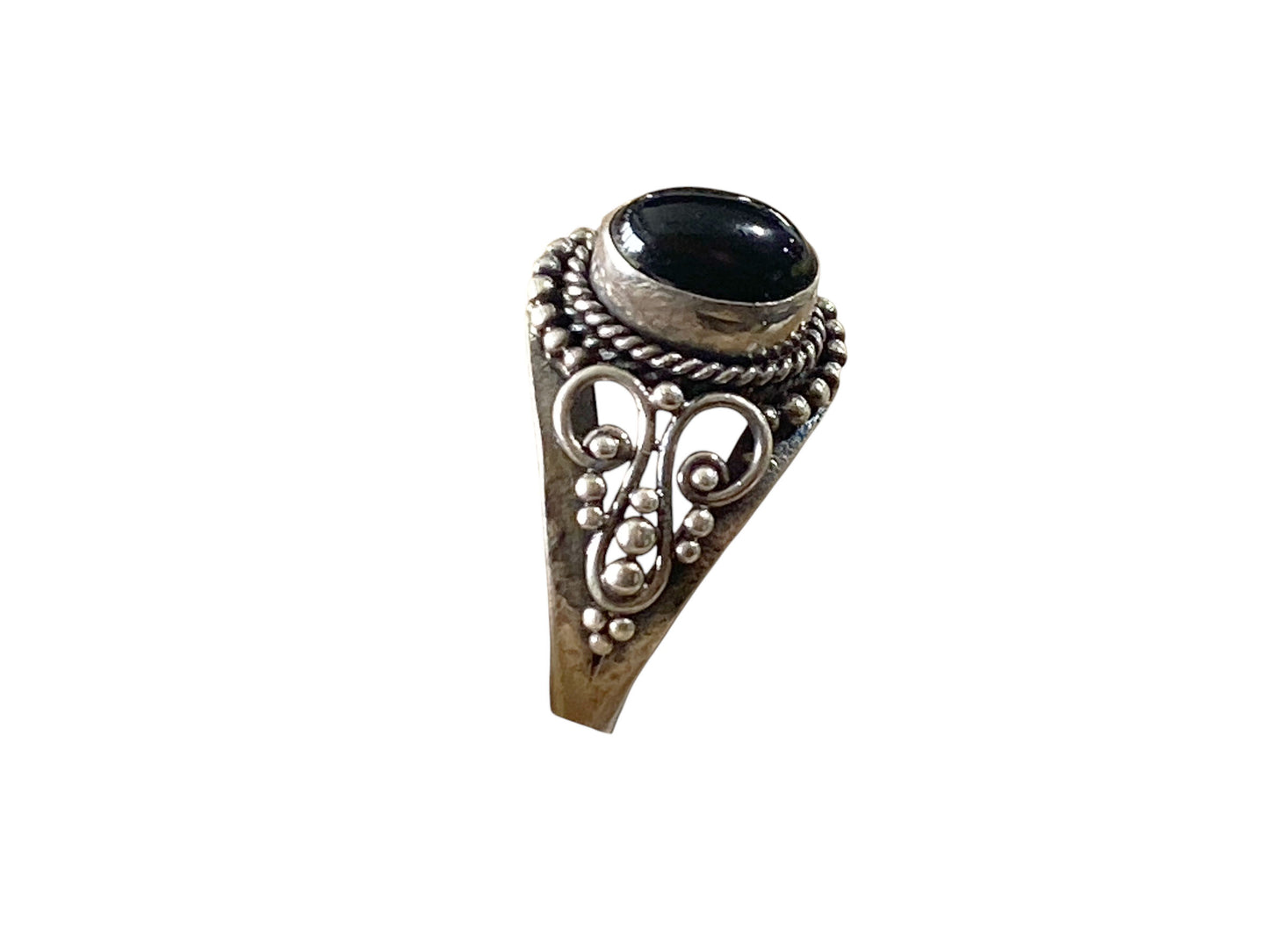 #6333 Vintage Beautiful 925 Silver Ring With Large Oval Black Stone Size 7