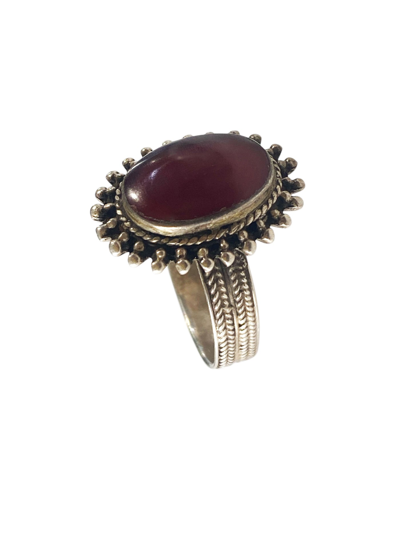 #6331 Vintage  Silver With Garnet Stone  Ring  Size 7 Jaipur India