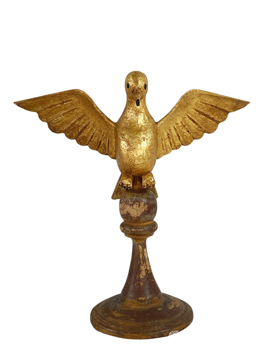 #3018 Superb Carved Wood Dove the Holy Spirit Sculpture on Finial 9.5" H