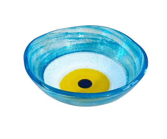 #3783 Middle Eastern Turquoise  Glass Bowl with Eye  4.75" D