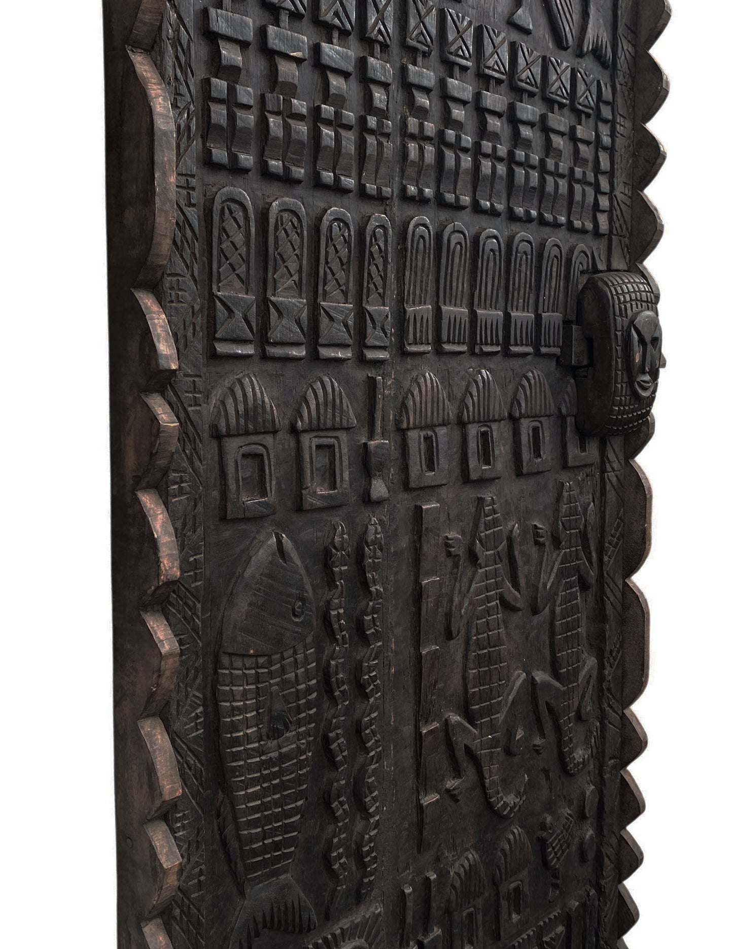 #6827 Vintage Granary Dogon Door w/Nomoo Ancestors /crocodiles/ Mali African 82" H