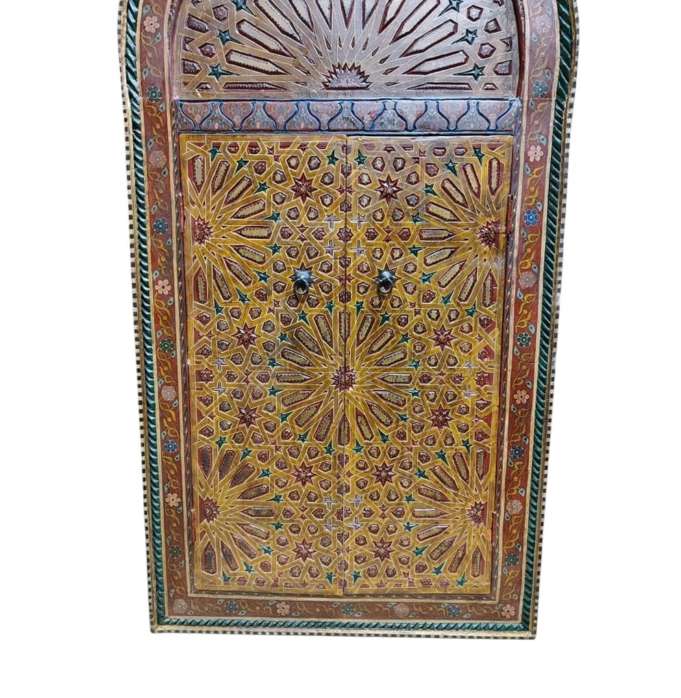 #196  Vintage Moroccan Arabesque design Hand-painted wall hanging  W/Doors  58.5" H