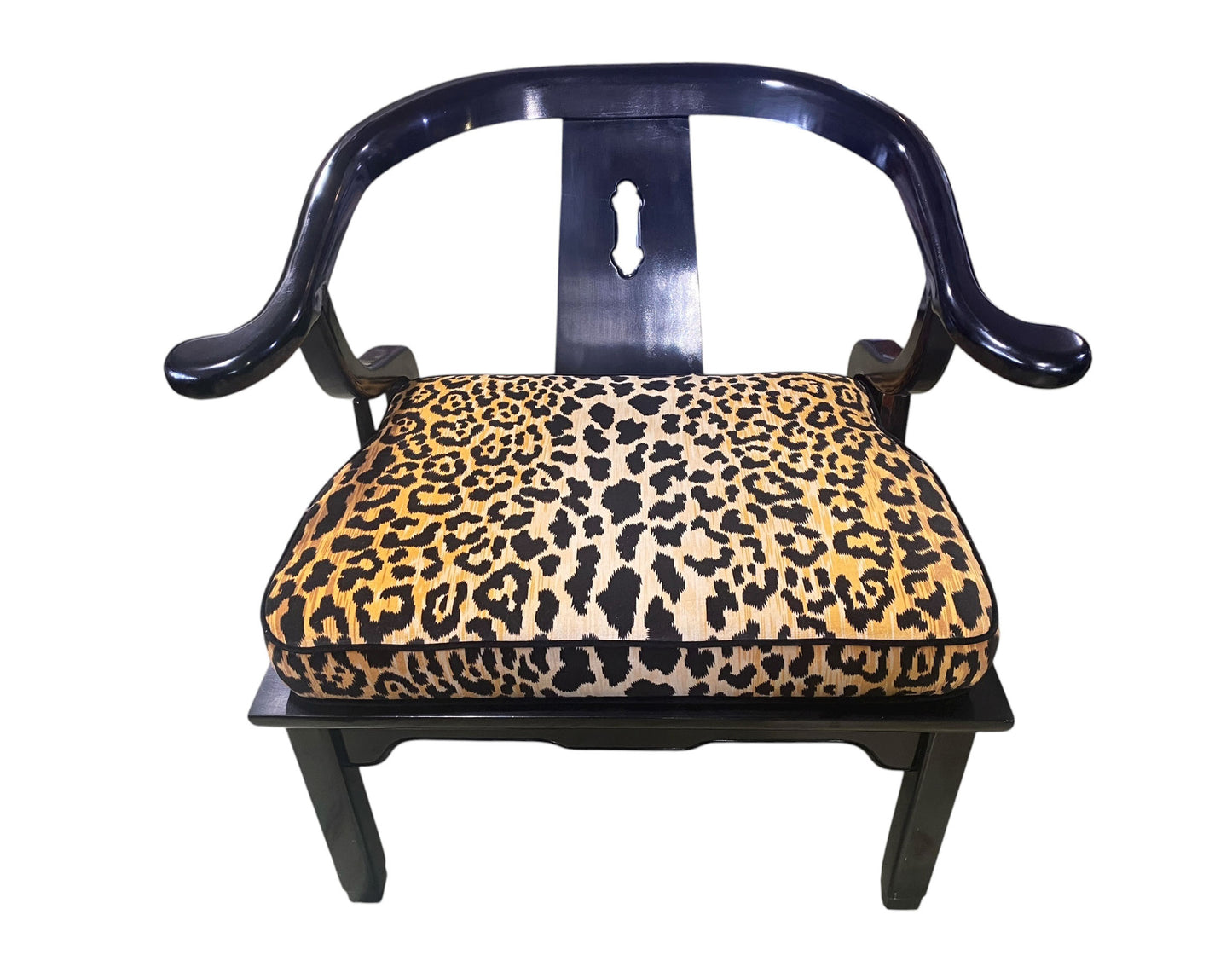 #209 1960's James Mont Style Chinese Black Lacquer Horseshoe Back Club Chair