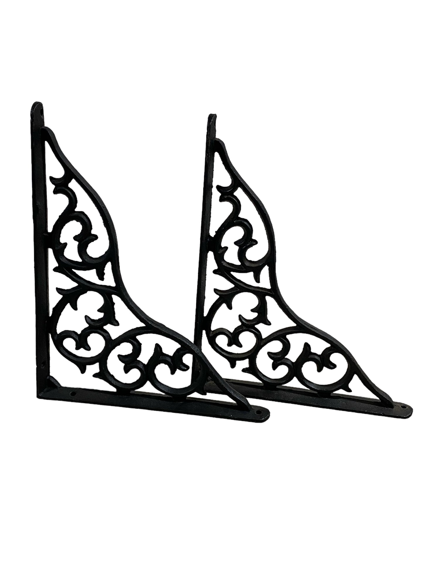 #7223 Vintage Ornate Cast Iron Wall Mount Bracket Hangers set of 2 -10" H