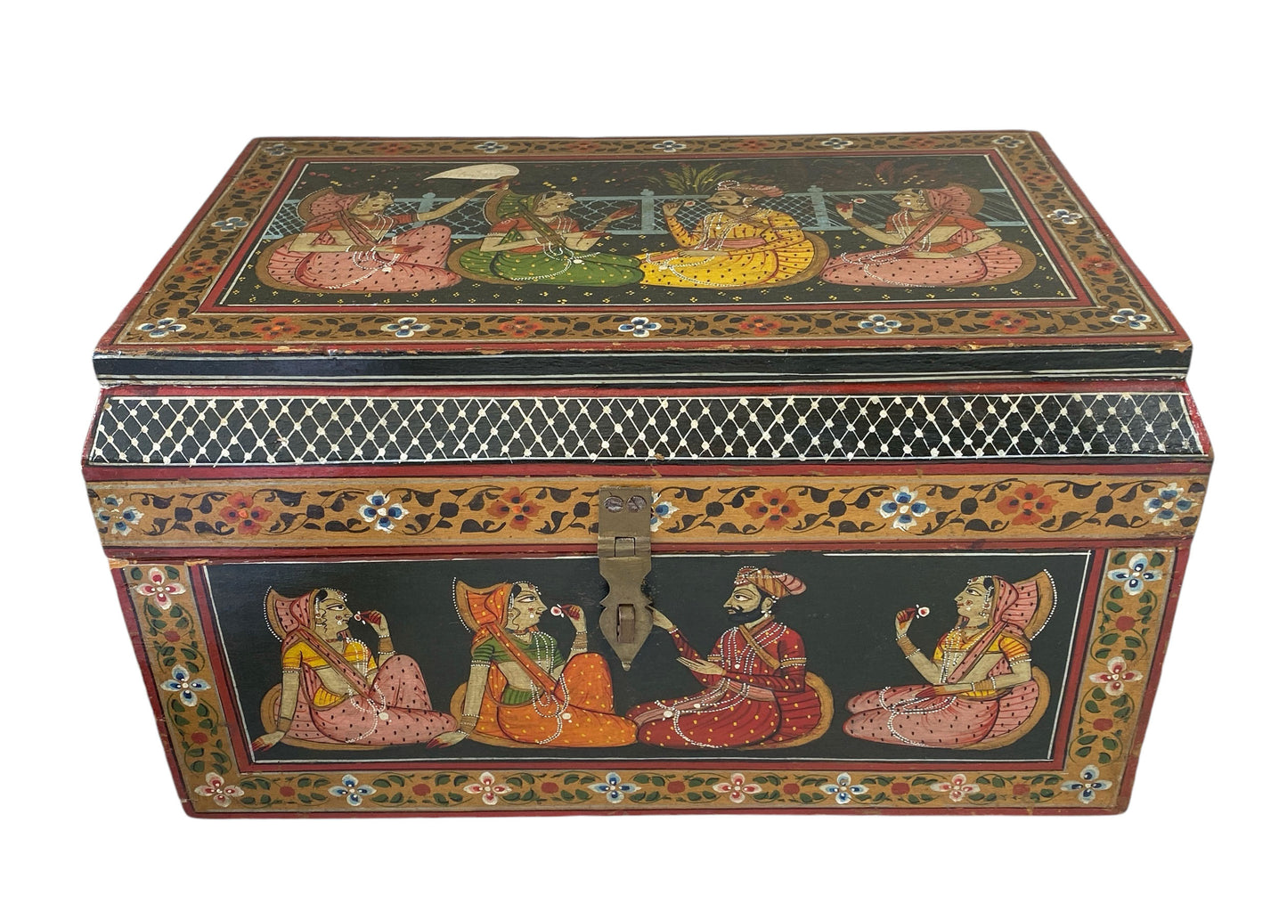 #6235 LG Vintage Indian Anglo Raj  Hand Painted Box