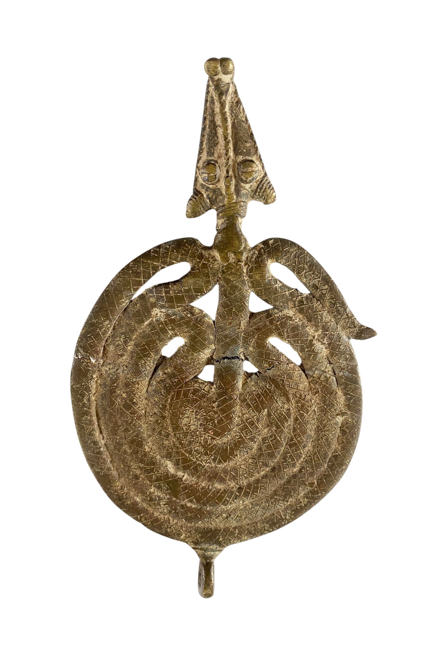 #1182 Superb Gan Bronze Amulet Pendant of Ornate Serpent Burkina Faso Africa 7" H