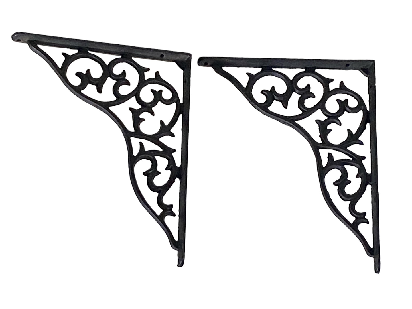 #7223 Vintage Ornate Cast Iron Wall Mount Bracket Hangers set of 2 -10" H