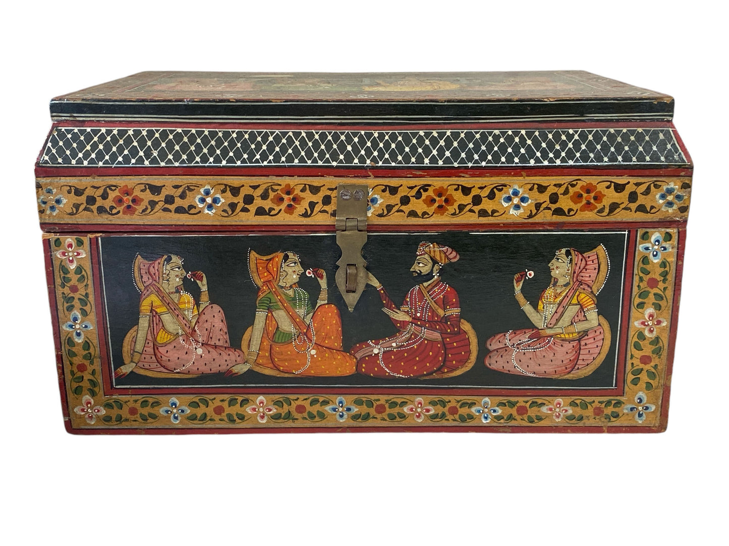 #6235 LG Vintage Indian Anglo Raj  Hand Painted Box