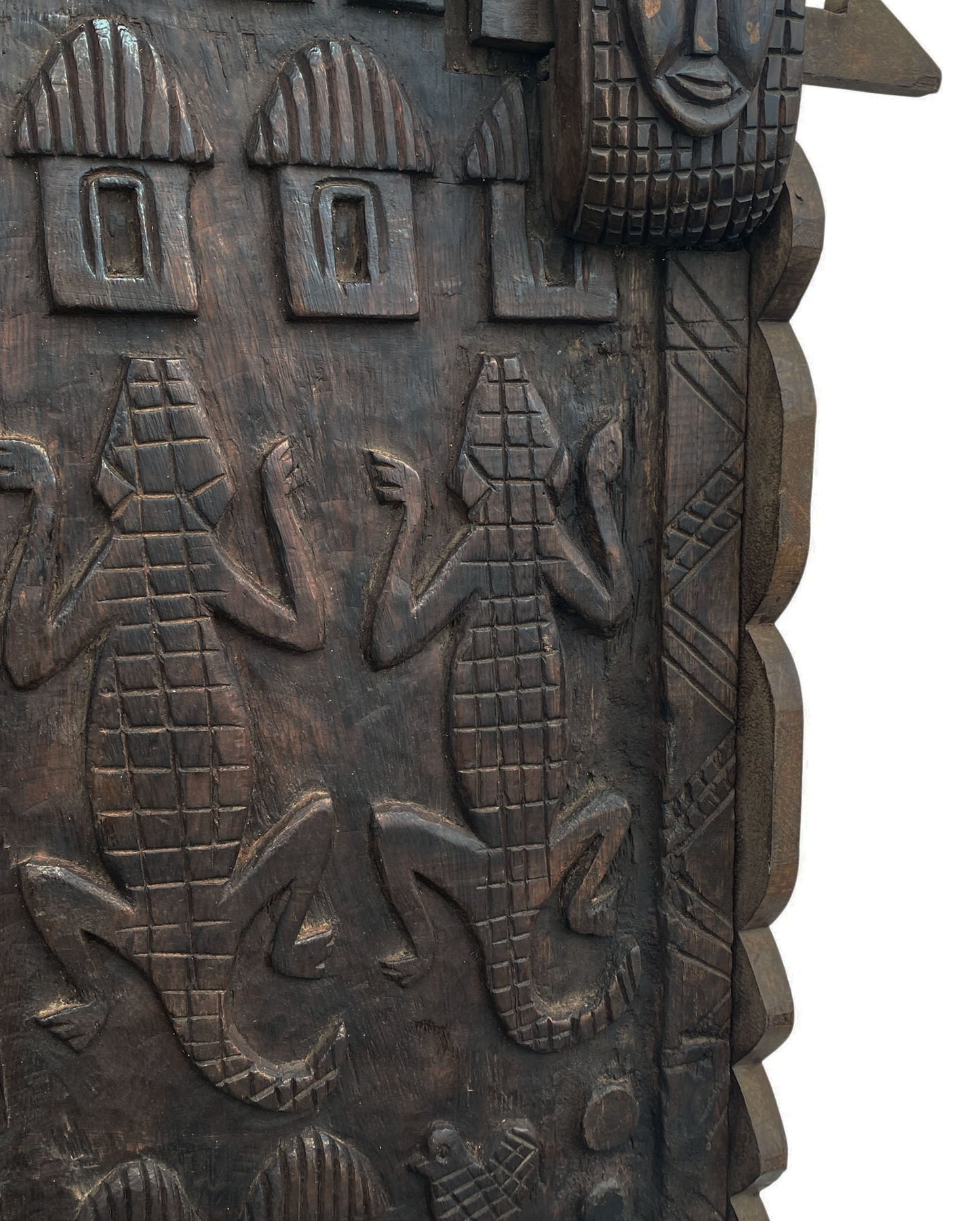 #6827 Vintage Granary Dogon Door w/Nomoo Ancestors /crocodiles/ Mali African 82" H