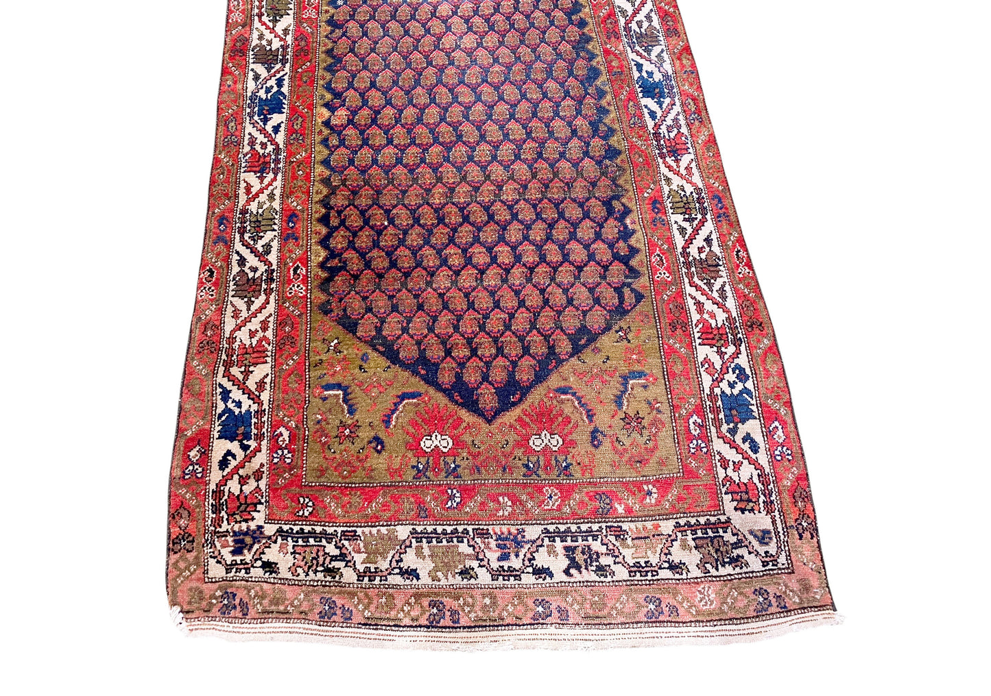 #535 Antique Malayer Paisley Design Runner in Red, Orange, and Blue 3'8 by 16'