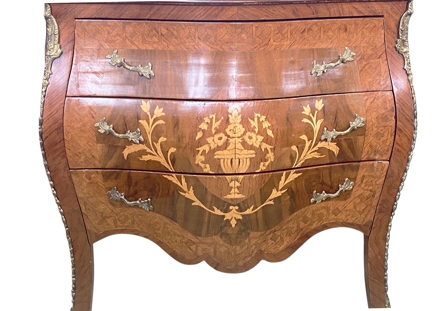 #205 Vintage Louis XV Style Bombe Chest Commode Side Table 31" H