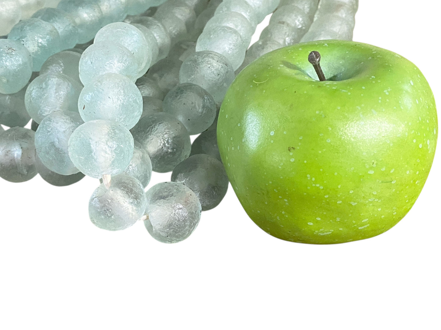 #1192  African Jumbo Glass Light Green Trading Beads Necklace One String