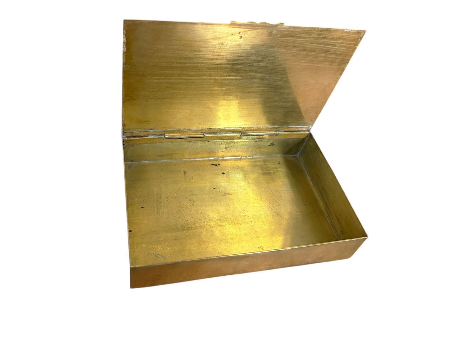 #630 Vintage Chinoiserie  Enamel Repousse on Brass Hinged Chinese Box