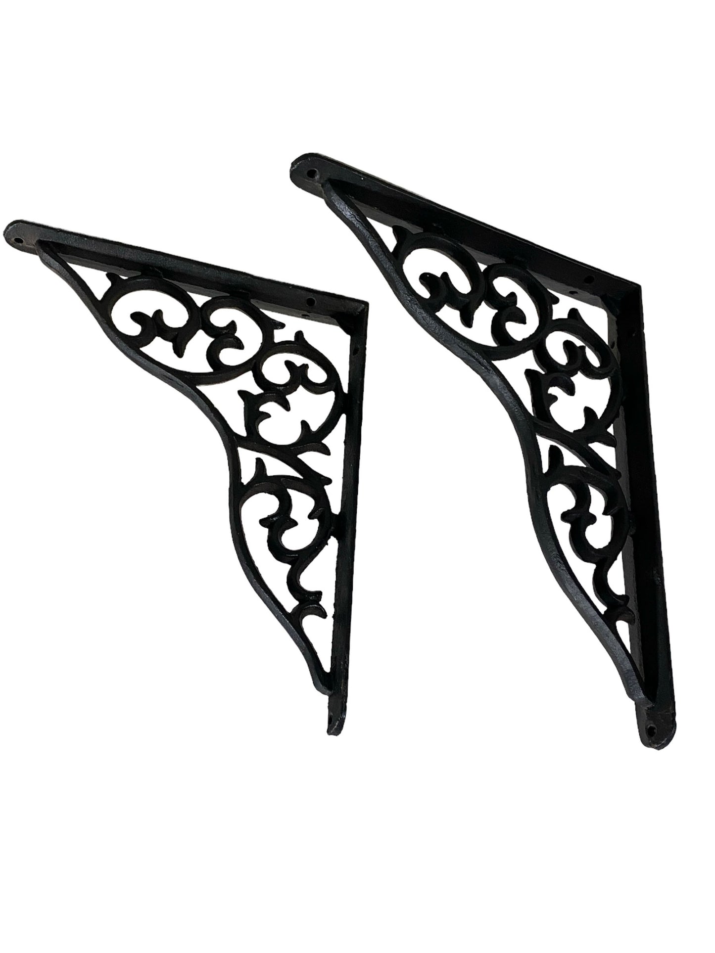 #7223 Vintage Ornate Cast Iron Wall Mount Bracket Hangers set of 2 -10" H