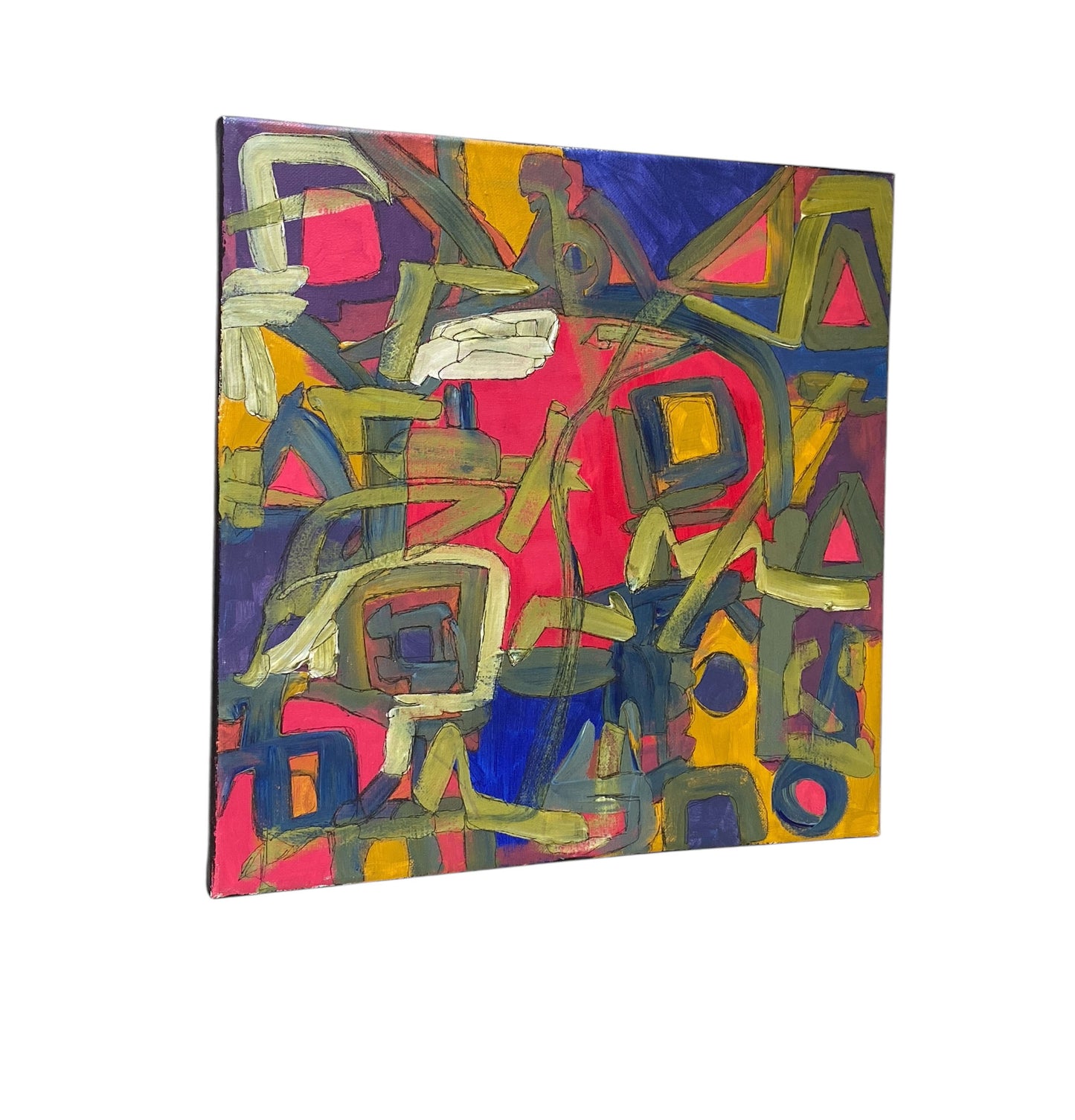 #6420 Acrylic on Canvas Abstract 14"By 14  Titled  Le Printemps Signed