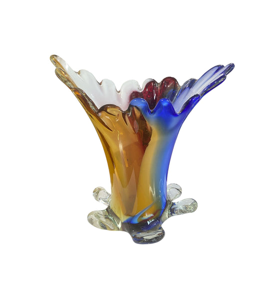 #93 Vintage art glass  Murano Colorful Vase 11.5" h