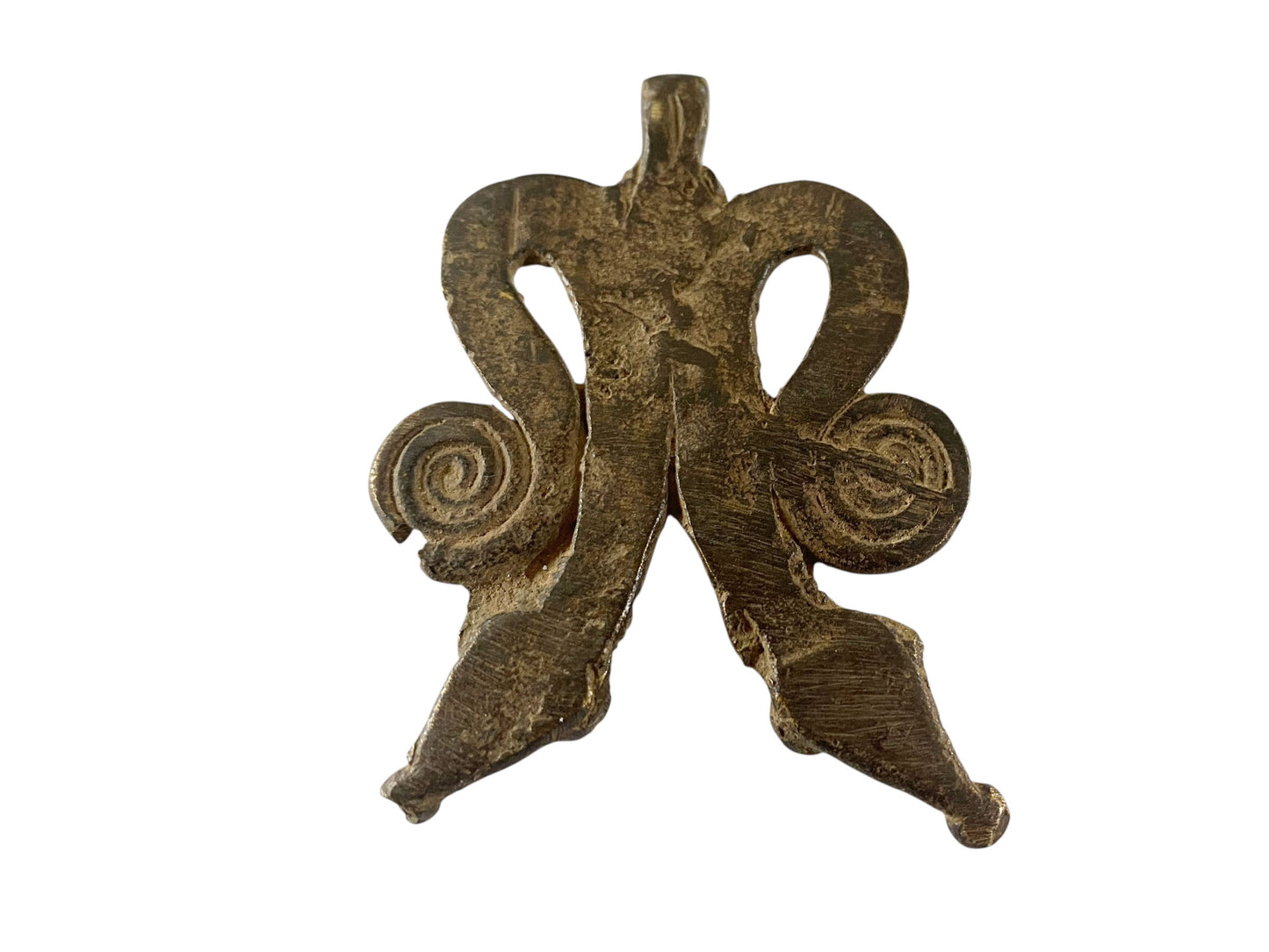 #1181 Vtg  Gan Bronze Amulet Pendant/gold Weight / Ornate Serpents Burkina Faso