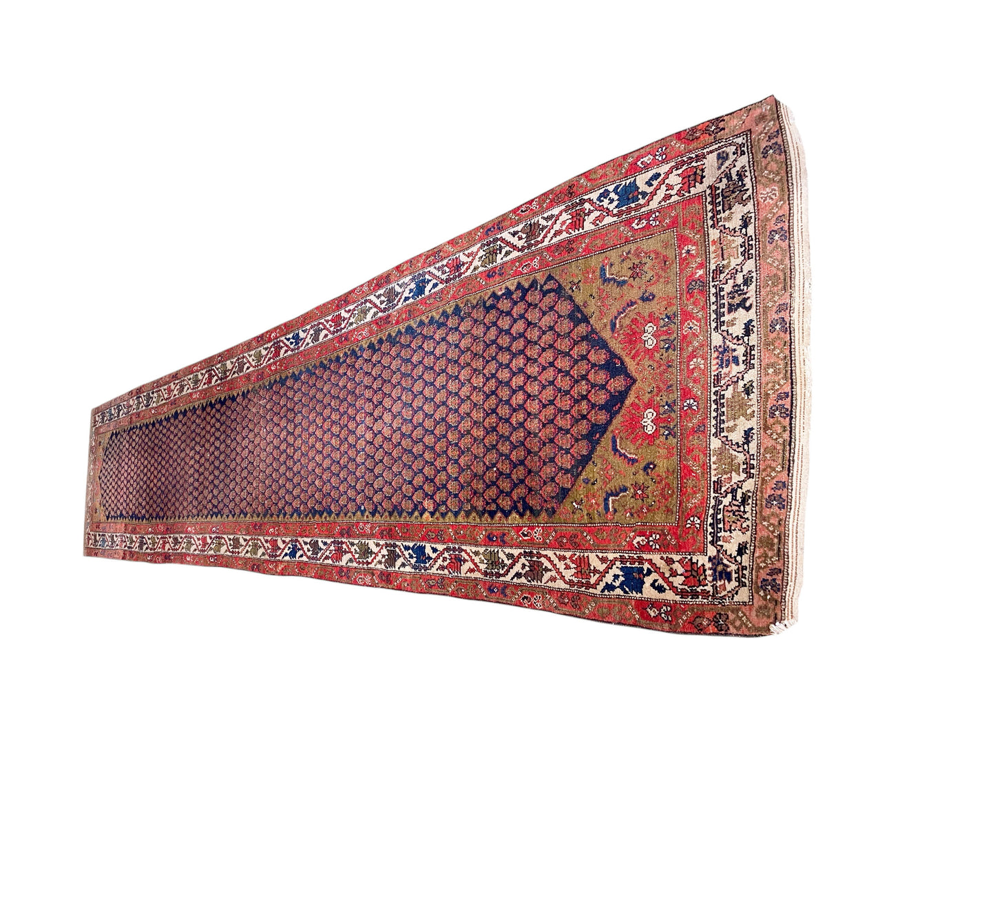 #535 Antique Malayer Paisley Design Runner in Red, Orange, and Blue 3'8 by 16'