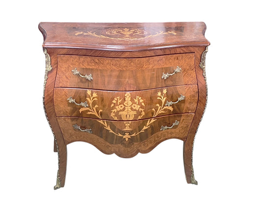 #205 Vintage Louis XV Style Bombe Chest Commode Side Table 31" H